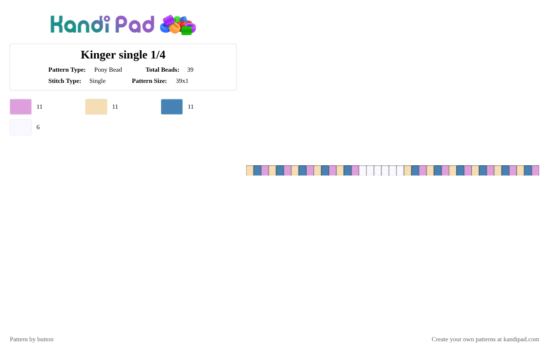 Kinger single 1/4 - Pony Bead Pattern by button on Kandi Pad - pink,beige,blue,tadc,kinger,single