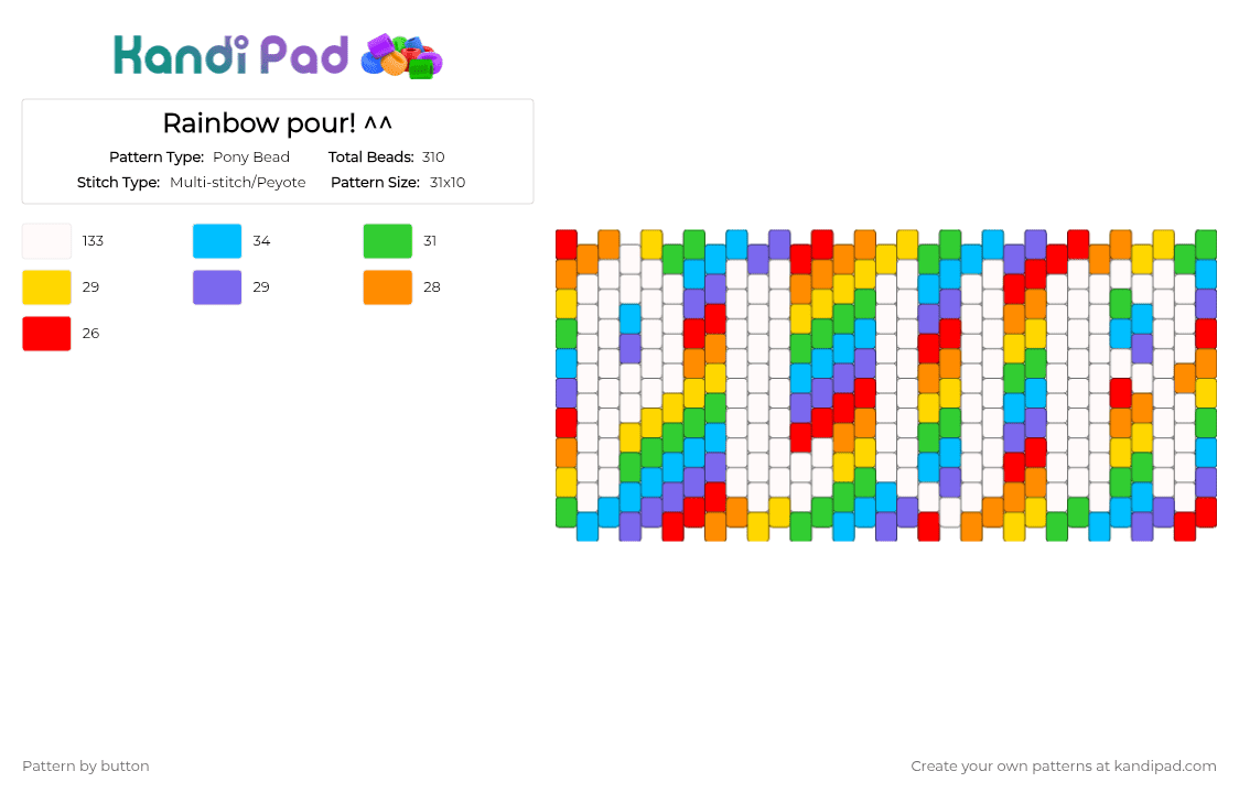 Rainbow plur! ^^ - Pony Bead Pattern by button on Kandi Pad - white,yellow,light blue,colorful