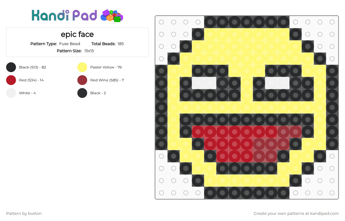 epic face - Fuse Bead Pattern by button on Kandi Pad - yellow