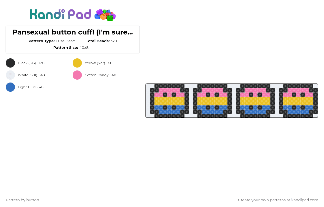 Pansexual button cuff! (I\'m sure then it\'s still hot ish you can bend it) - Fuse Bead Pattern by button on Kandi Pad - yellow,cotdbuttons