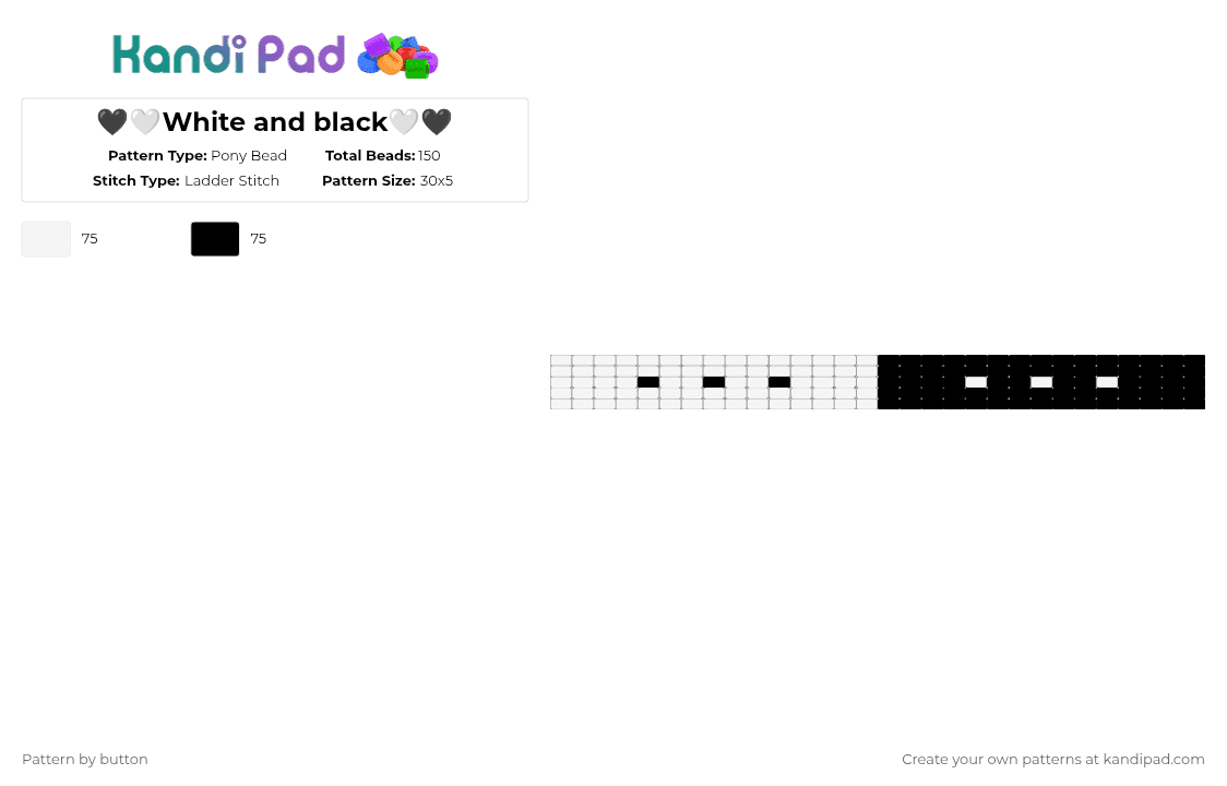 🖤🤍White and black🤍🖤 - Pony Bead Pattern by button on Kandi Pad - white,black