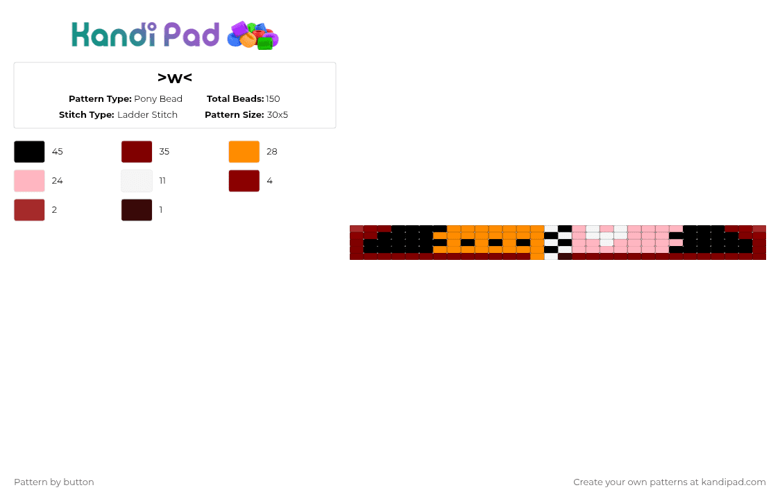 >w - Pony Bead Pattern by button on Kandi Pad - brown,orange,pink
