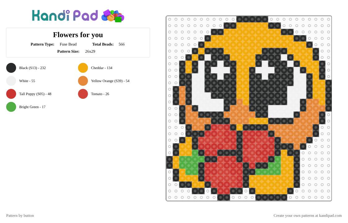 Flowers for you - Fuse Bead Pattern by button on Kandi Pad - orange,cute,flowers,please,needy,roses,emoji,love