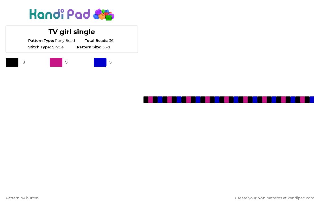 TV girl single - Pony Bead Pattern by button on Kandi Pad - pink,purple