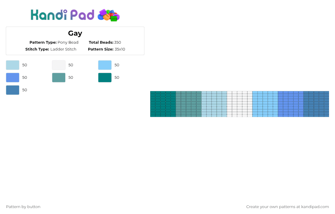 Gay - Pony Bead Pattern by button on Kandi Pad - light blue,teal