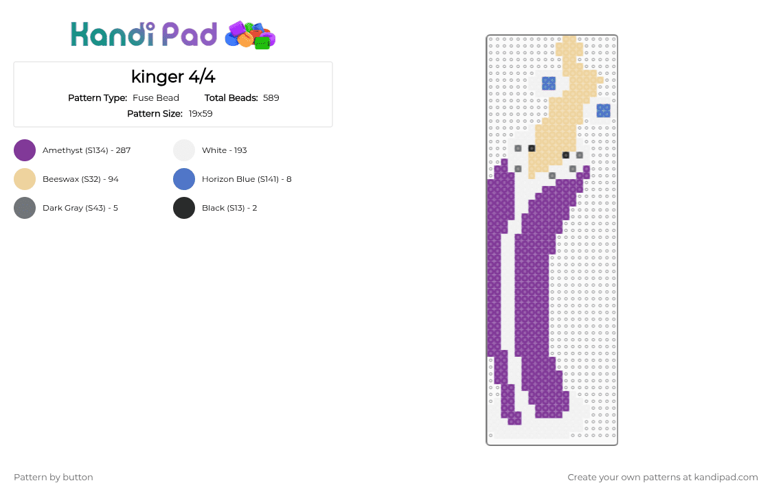 kinger 4/4 - Fuse Bead Pattern by button on Kandi Pad - pink,beige,tadc,kinger,fuse bead