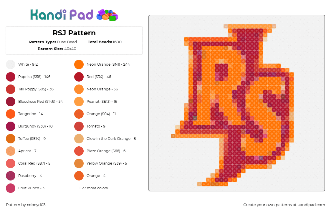 RSJ Pattern - Fuse Bead Pattern by cobeyd03 on Kandi Pad - rsj,logo,orange,gradient,initials,brand,monogram,symbol,vibrant