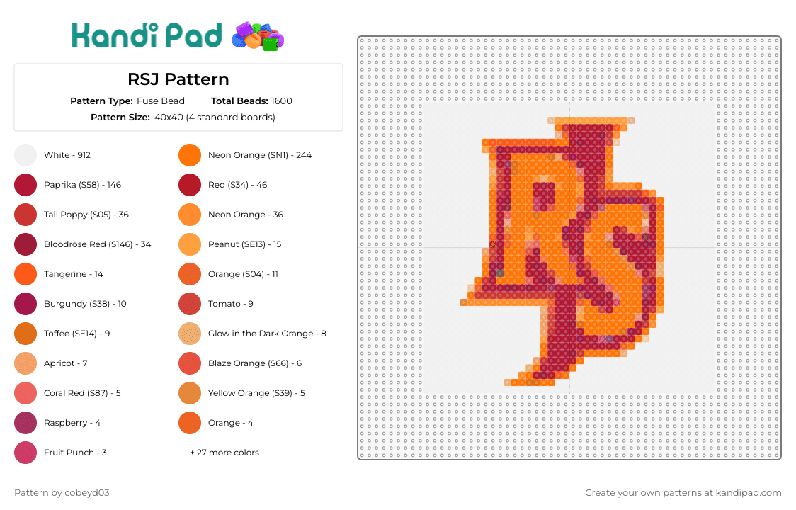 RSJ Pattern - Fuse Bead Pattern by cobeyd03 on Kandi Pad - rsj,logo,orange,gradient,initials,brand,monogram,symbol,vibrant
