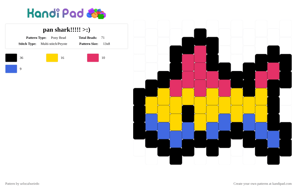 pan shark!!!!! >:) - Pony Bead Pattern by urlocalweirdo on Kandi Pad - yellow,shark