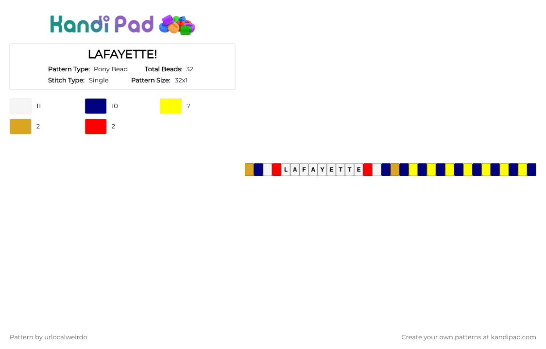 Lafayette Pony Bead Patterns - Gallery - Kandi Pad | Kandi Patterns ...