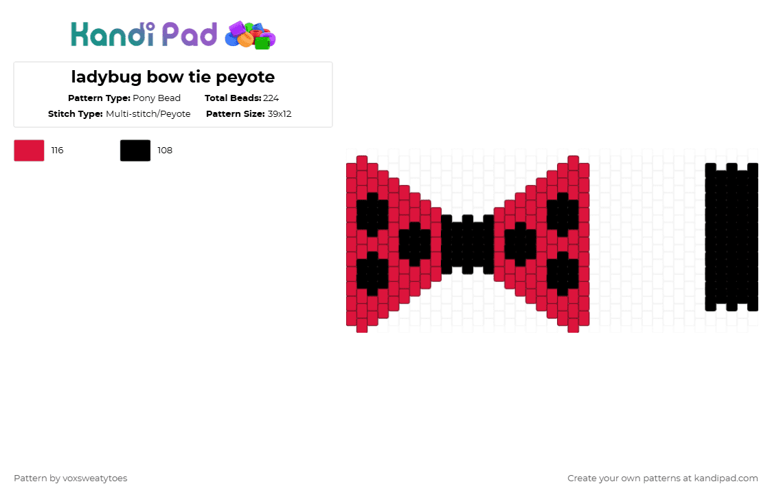 ladybug bow tie peyote - Pony Bead Pattern by voxsweatytoes on Kandi Pad - red,black,cotdladybugs,bug