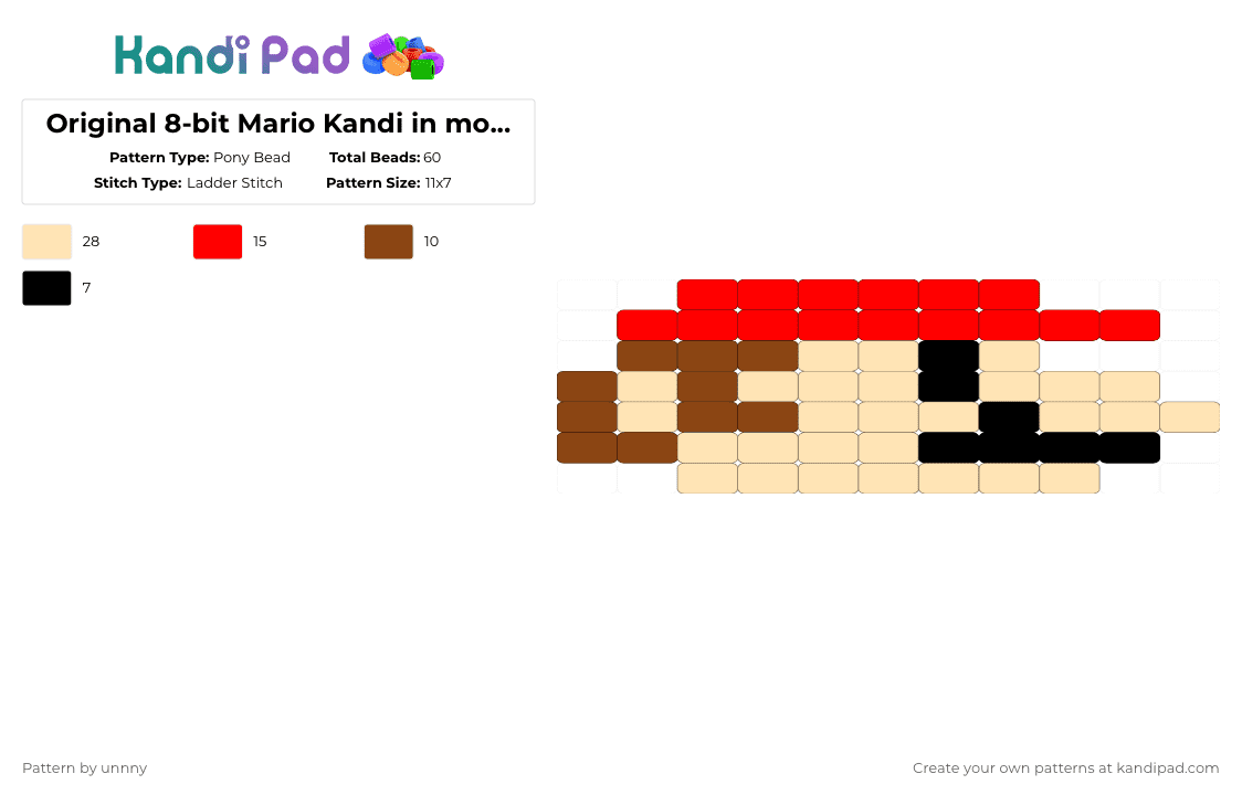 Original 8-bit Mario Kandi in modern colors - Pony Bead Pattern by unnny on Kandi Pad - red,beige
