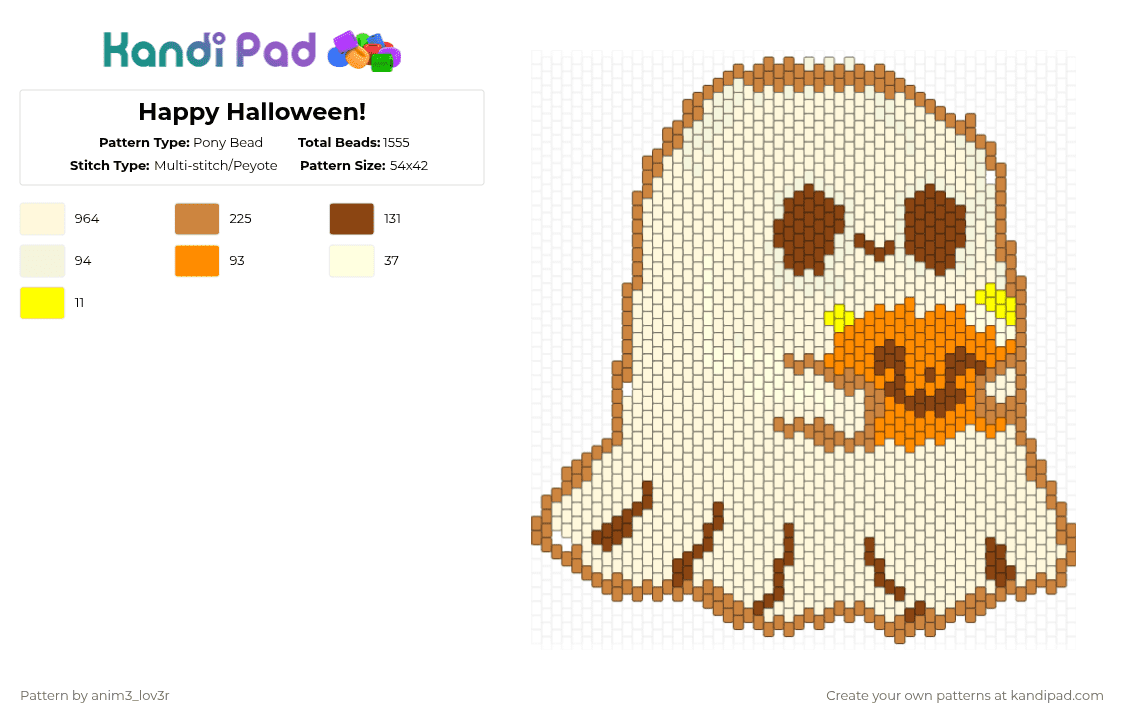 Happy Halloween! - Pony Bead Pattern by anim3_lov3r on Kandi Pad - white,orange