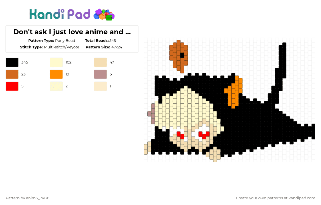 Mha character -Bakugo in a cat costume - Pony Bead Pattern by anim3_lov3r on Kandi Pad - black,yellow,beige