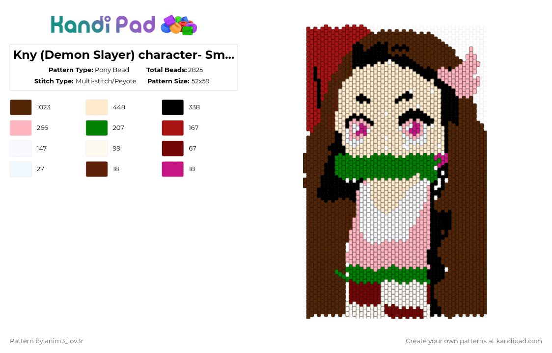 Kny (Demon Slayer) character- Small Nezuko - Pony Bead Pattern by anim3_lov3r on Kandi Pad - beige, brown