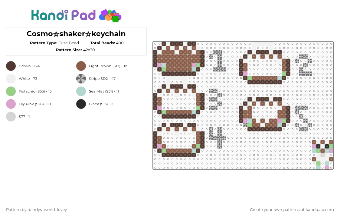 Cosmo☆shaker☆keychain - Fuse Bead Pattern by dandys_world_lovey on Kandi Pad - brown,tan