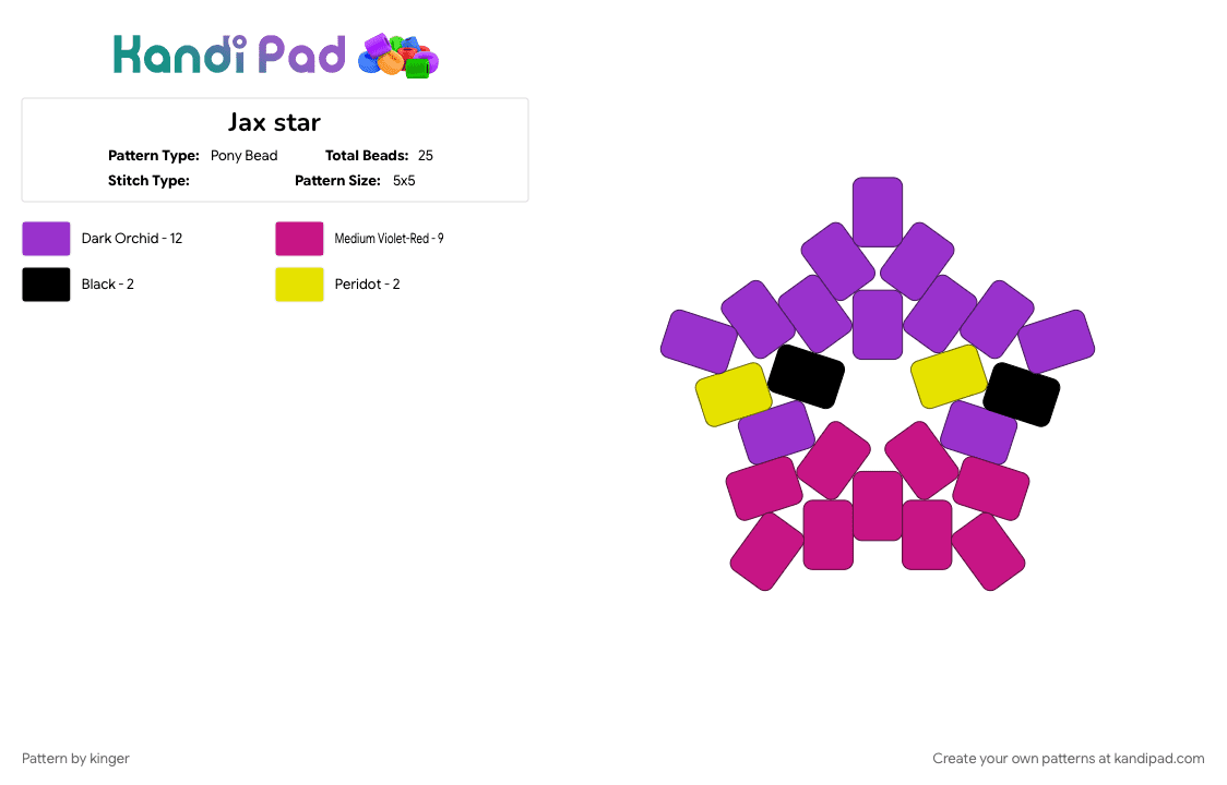 Jax star - Pony Bead Pattern by jaxy_boi on Kandi Pad - im back, jax, pink, purple, star