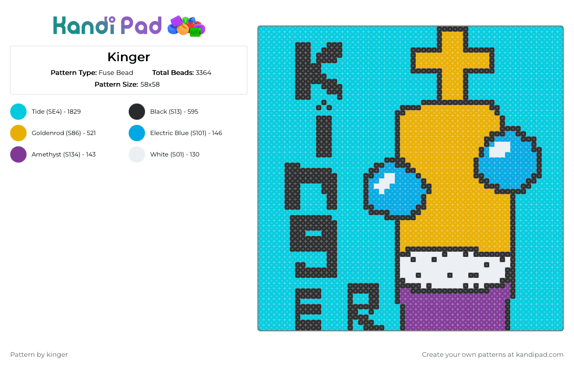 Kinger - Fuse Bead Pattern by jaxy_boi on Kandi Pad - kinger, light blue, tadc