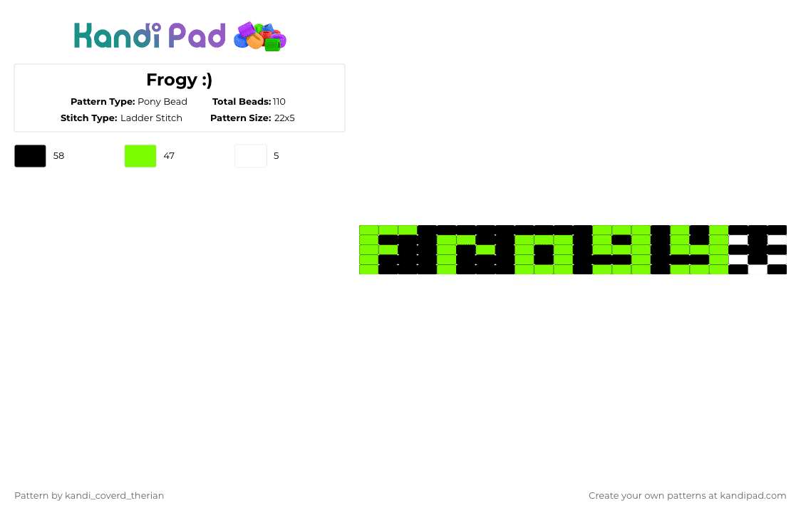 Frogy :) - Pony Bead Pattern by kinger on Kandi Pad - green,frog,green white black,frogcore