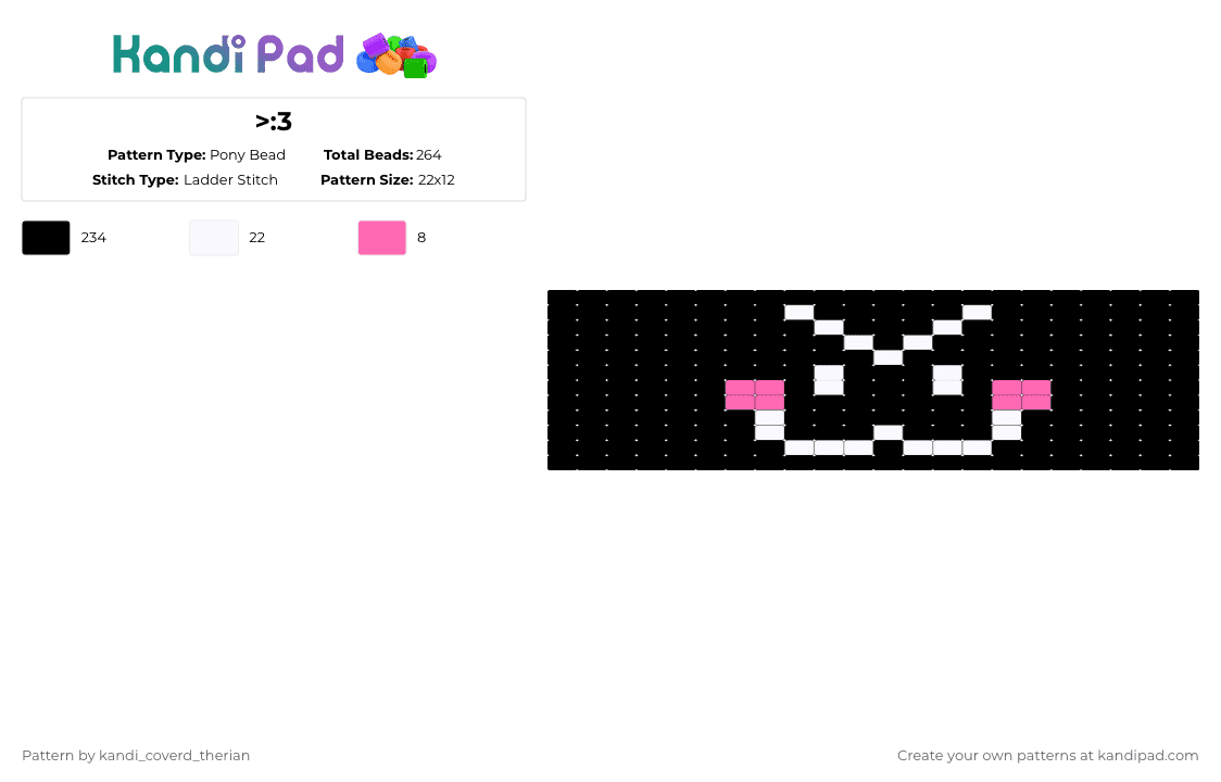 >:3 - Pony Bead Pattern by kinger on Kandi Pad - black,white,pink,emoji,3,light pink
