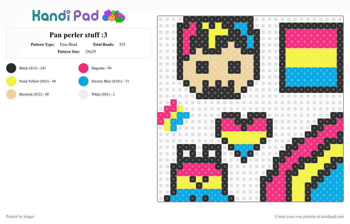 Pan perler stuff :3 - Fuse Bead Pattern by kinger on Kandi Pad - pink,yellow,light blue,blue,pan,pansexual