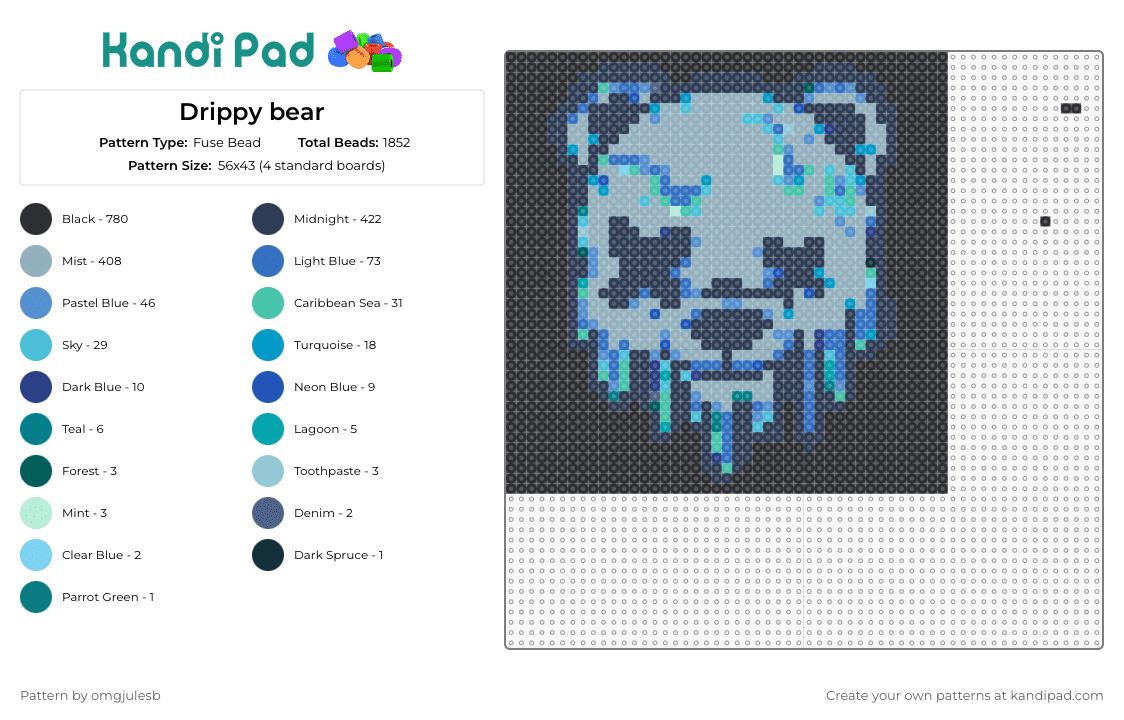 Drippy bear - Fuse Bead Pattern by omgjulesb on Kandi Pad - scummy bear,drippy,spooky,mysterious,unconventional,bear,blue,black