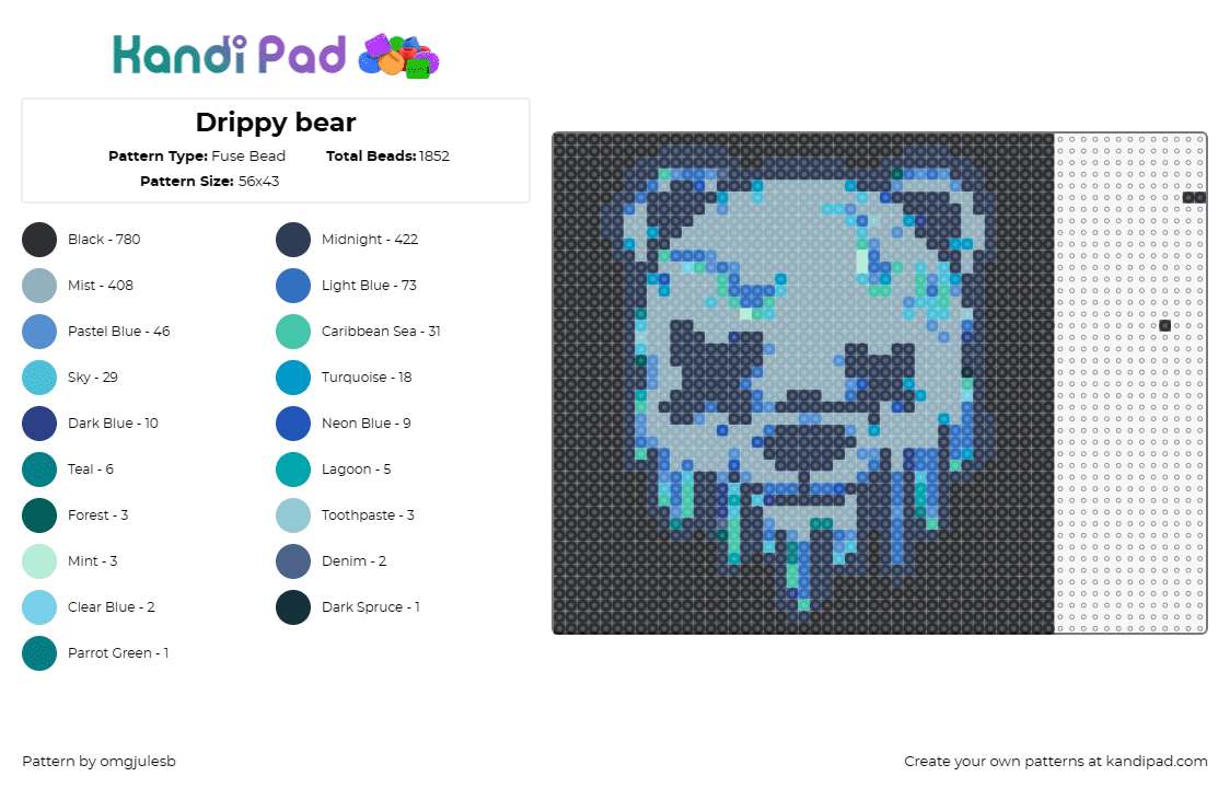 Drippy bear - Fuse Bead Pattern by omgjulesb on Kandi Pad - scummy bear,drippy,spooky,mysterious,unconventional,bear,blue,black