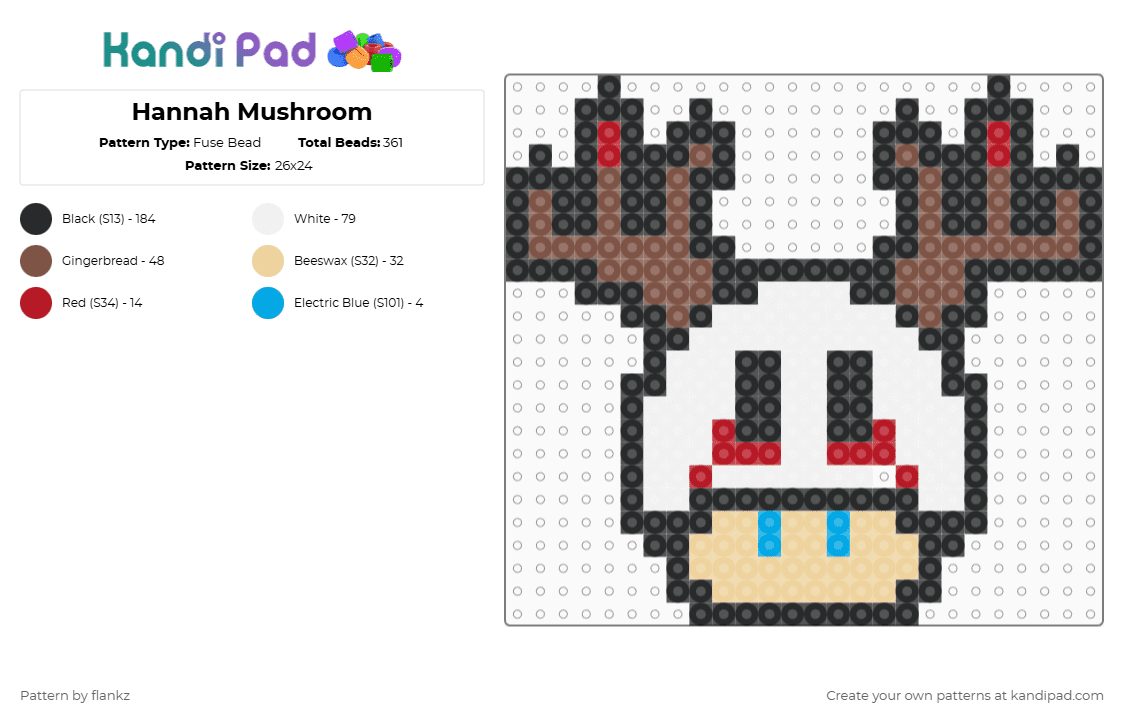 Hannah Mushroom - Fuse Bead Pattern by flankz on Kandi Pad - voyd,black,beige,tan