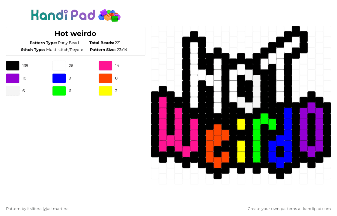 Hot weirdo - Pony Bead Pattern by itsliterallyjustmartina on Kandi Pad - black,pink,purple
