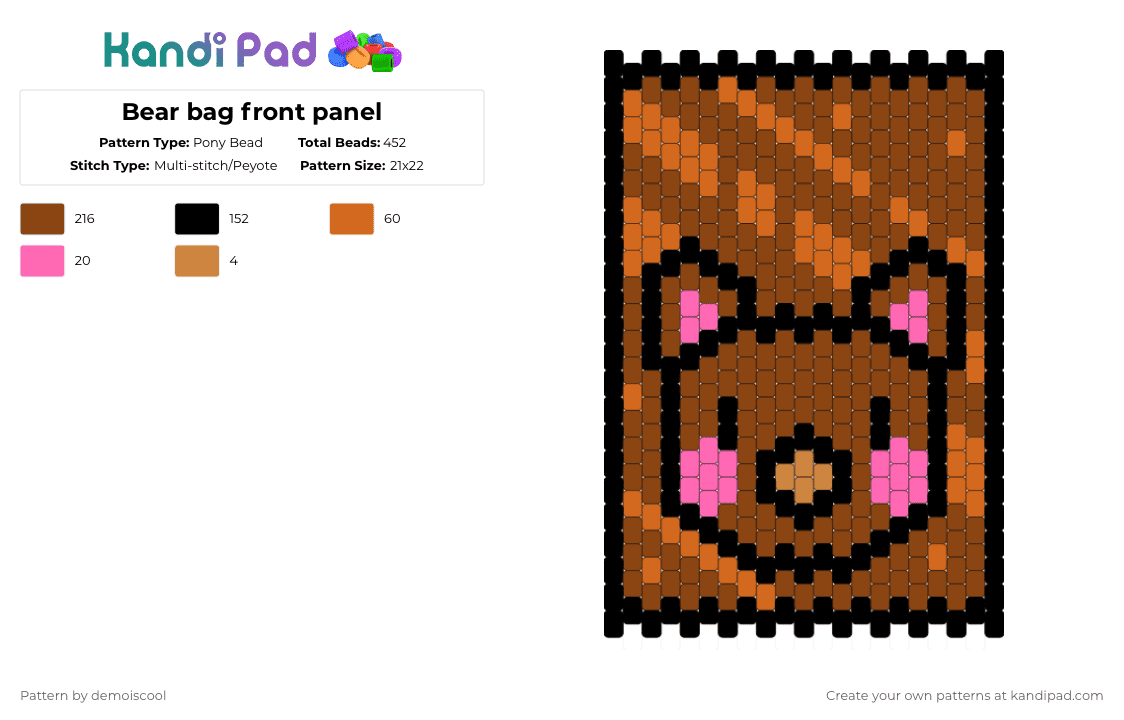 Bear bag front panel - Pony Bead Pattern by demoiscool on Kandi Pad - red