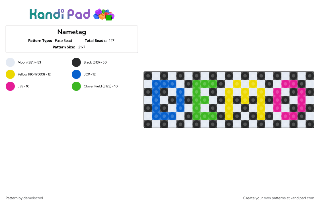 Nametag - Fuse Bead Pattern by demoiscool on Kandi Pad - blue, white, yellow