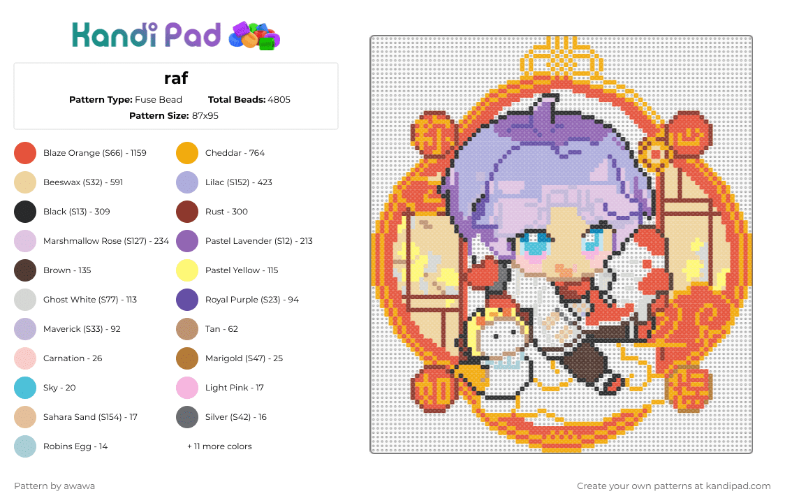 raf - Fuse Bead Pattern by awawa on Kandi Pad - orange,red,pink,beige
