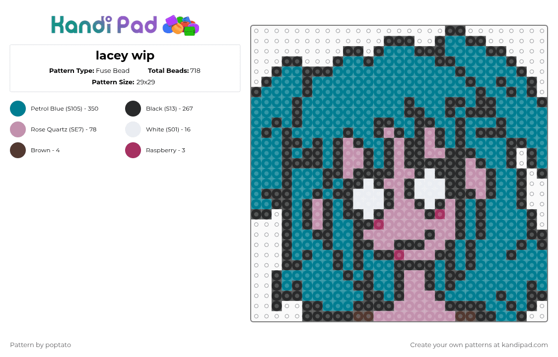 lacey - Fuse Bead Pattern by poptato on Kandi Pad - teal