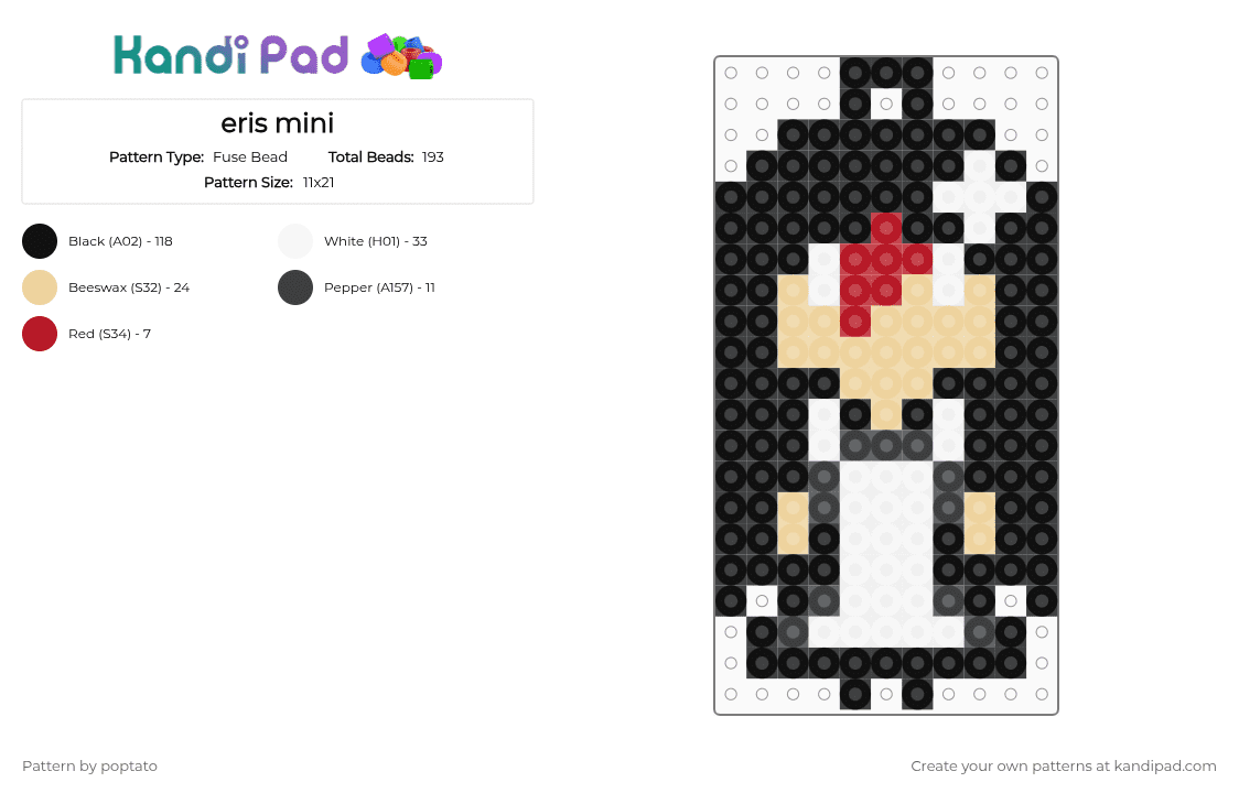 eris mini - Fuse Bead Pattern by poptato on Kandi Pad - black,beige