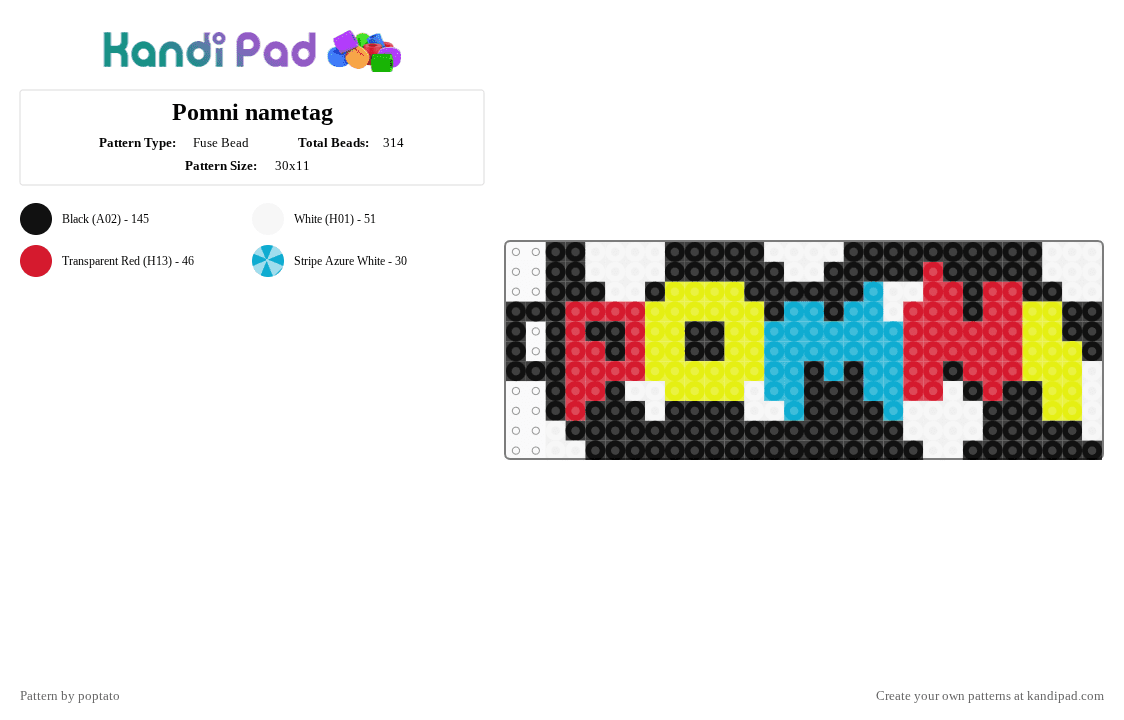 Pomni nametag - Fuse Bead Pattern by poptato on Kandi Pad - red,yellow