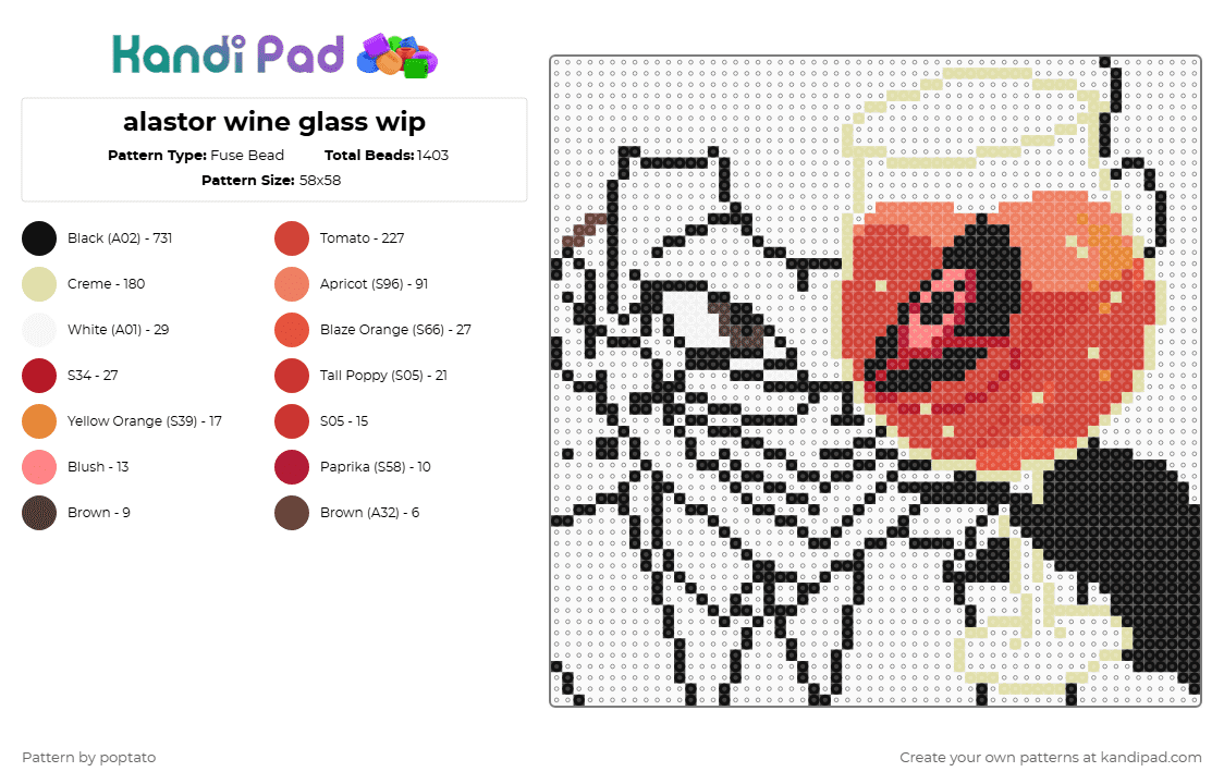 alastor wine glass wip - Fuse Bead Pattern by poptato on Kandi Pad - black,yellow,red