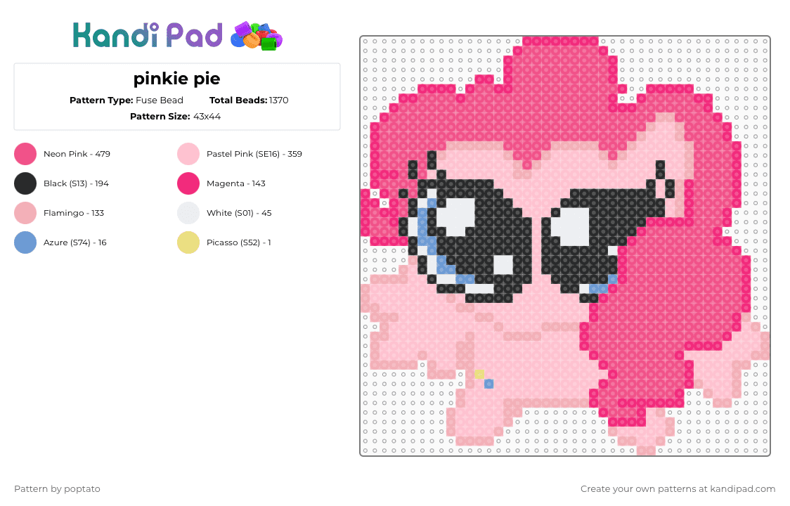 pinkie pie - Fuse Bead Pattern by poptato on Kandi Pad - pink