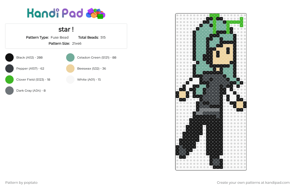 star ! - Fuse Bead Pattern by poptato on Kandi Pad - black,teal,beige