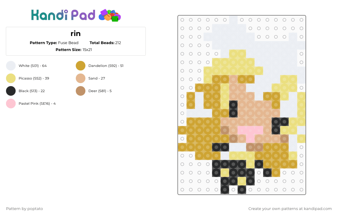 rin - Fuse Bead Pattern by poptato on Kandi Pad - yellow,orange,beige