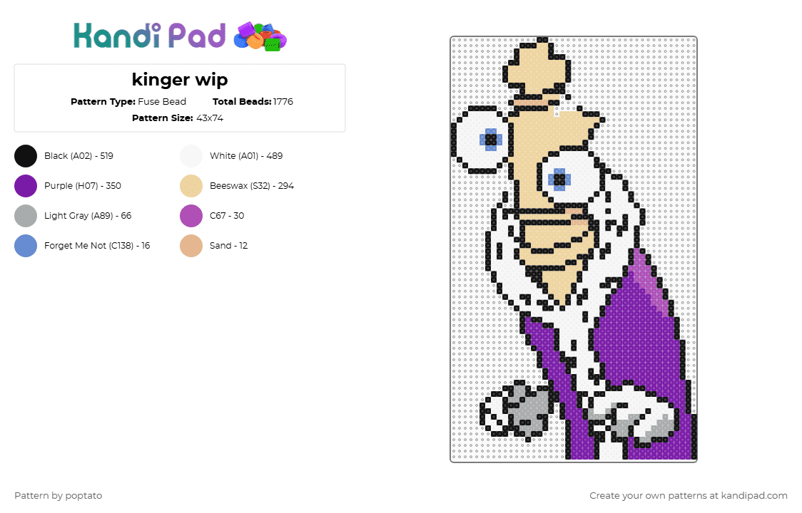 kinger wip - Fuse Bead Pattern by poptato on Kandi Pad - beige,purple