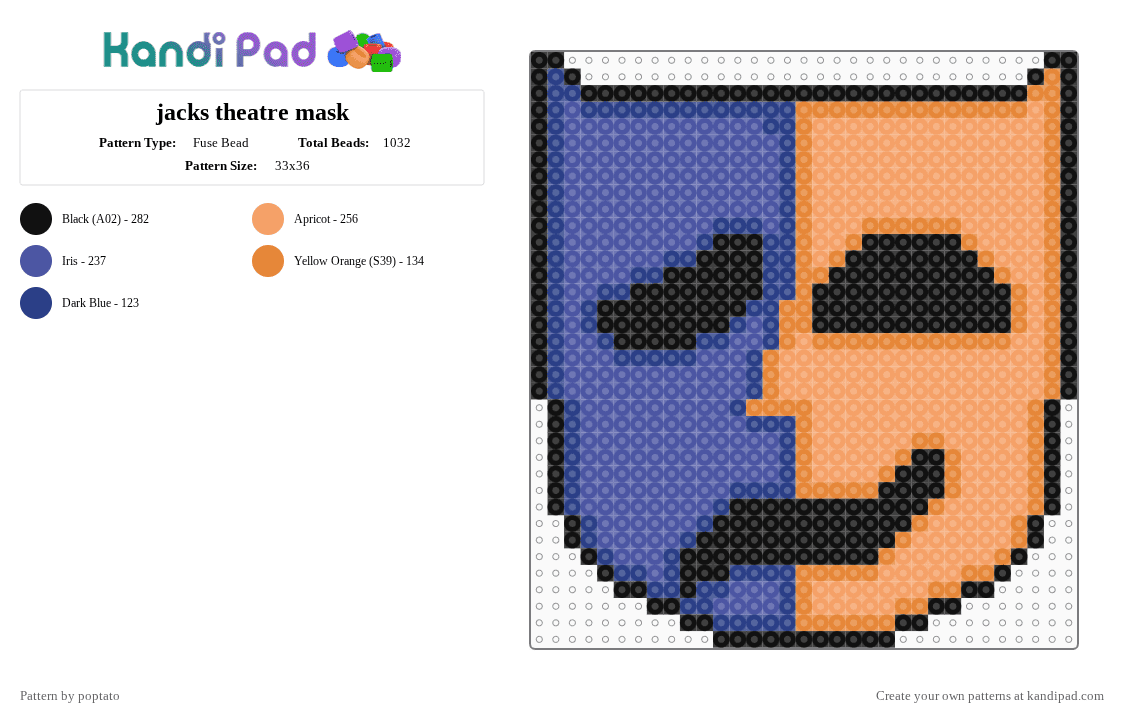 jacks theatre mask - Fuse Bead Pattern by poptato on Kandi Pad - orange