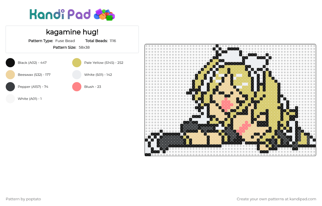 kagamine hug! - Fuse Bead Pattern by poptato on Kandi Pad - beige, yellow