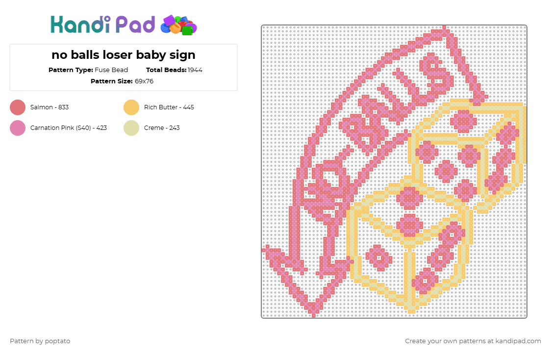 no balls loser baby sign - Fuse Bead Pattern by poptato on Kandi Pad - yellow,red