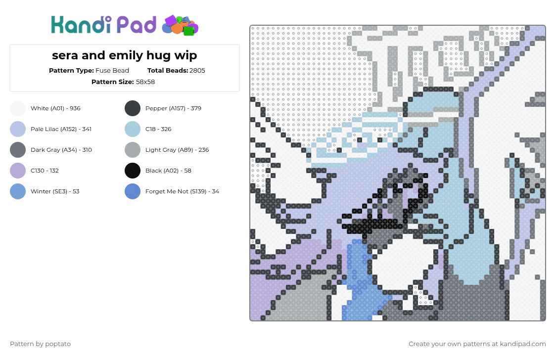 sera and emily hug - Fuse Bead Pattern by poptato on Kandi Pad - gray,light blue,pink
