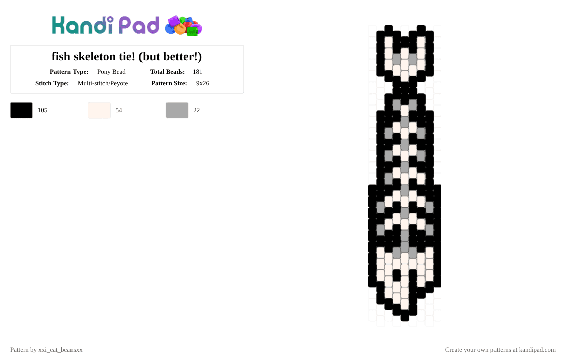 fish skeleton tie! (but better!) - Pony Bead Pattern by xxi_eat_beansxx on Kandi Pad - white,beige,peyote stitch,fish,tie,skeleton,fish skeleton
