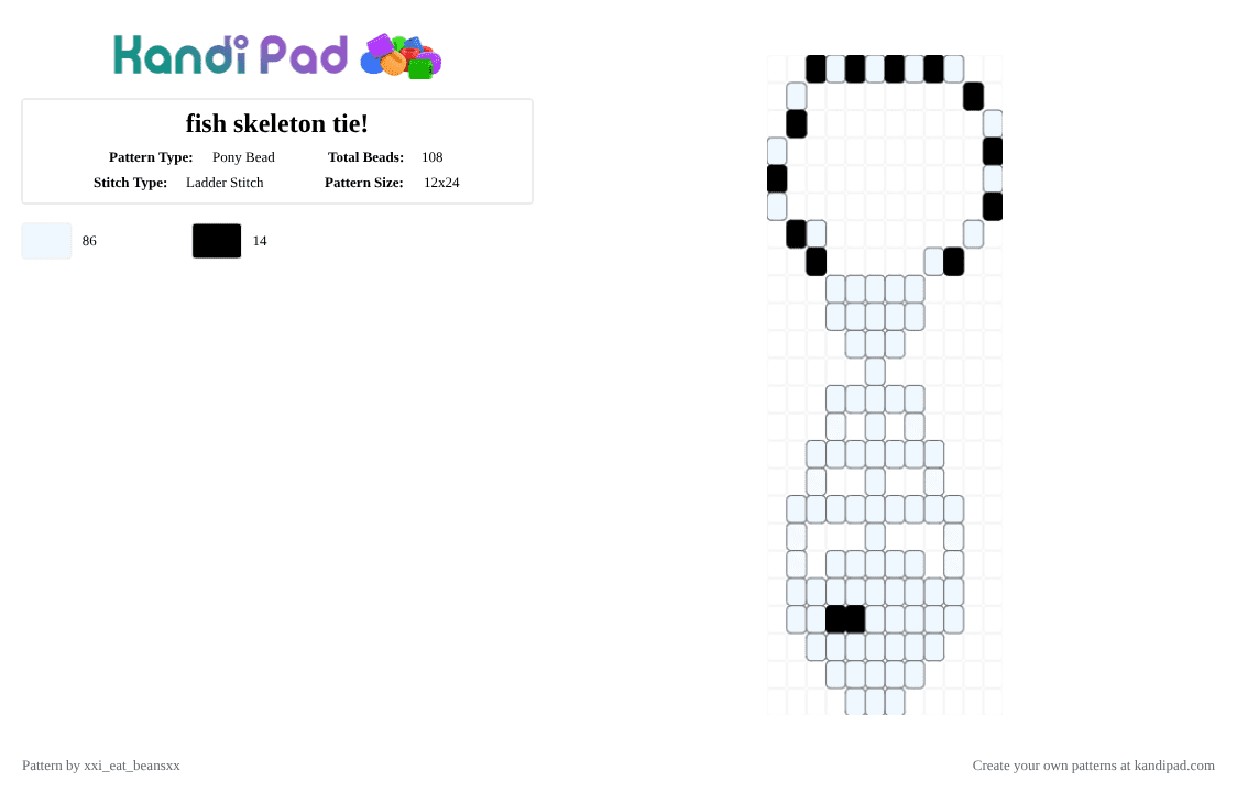 fish skeleton tie! - Pony Bead Pattern by xxi_eat_beansxx on Kandi Pad - white,ladder stitch,tie,fish,skeleton