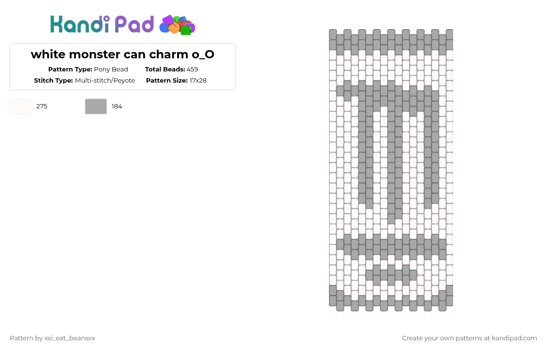 white monster can charm o_O - Pony Bead Pattern by xxi_eat_beansxx on Kandi Pad - white,beige