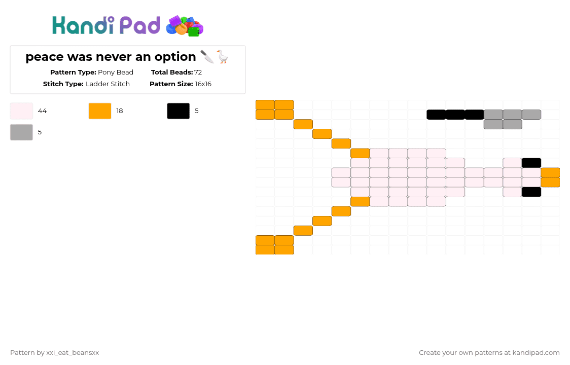 peace was never an option 🔪🪿 - Pony Bead Pattern by xxi_eat_beansxx on Kandi Pad - white,orange