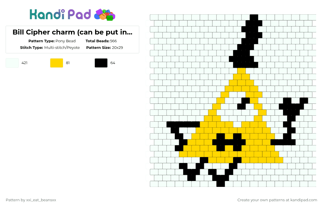Bill Cipher charm (can be put into a cuff) - Pony Bead Pattern by xxi_eat_beansxx on Kandi Pad - white