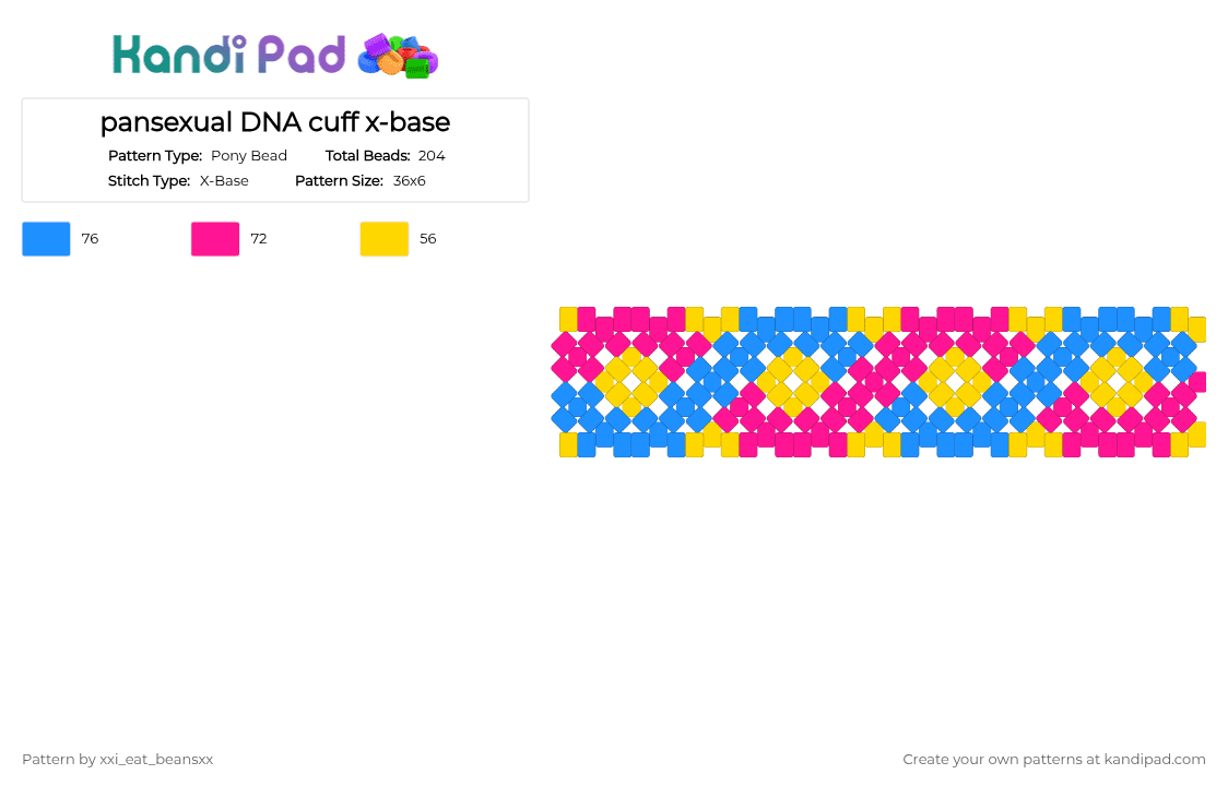pansexual DNA cuff x-base - Pony Bead Pattern by xxi_eat_beansxx on Kandi Pad - pink,light blue,xbase,pan,pansexual,dna,cuff,pride,lgbtq,pan pride